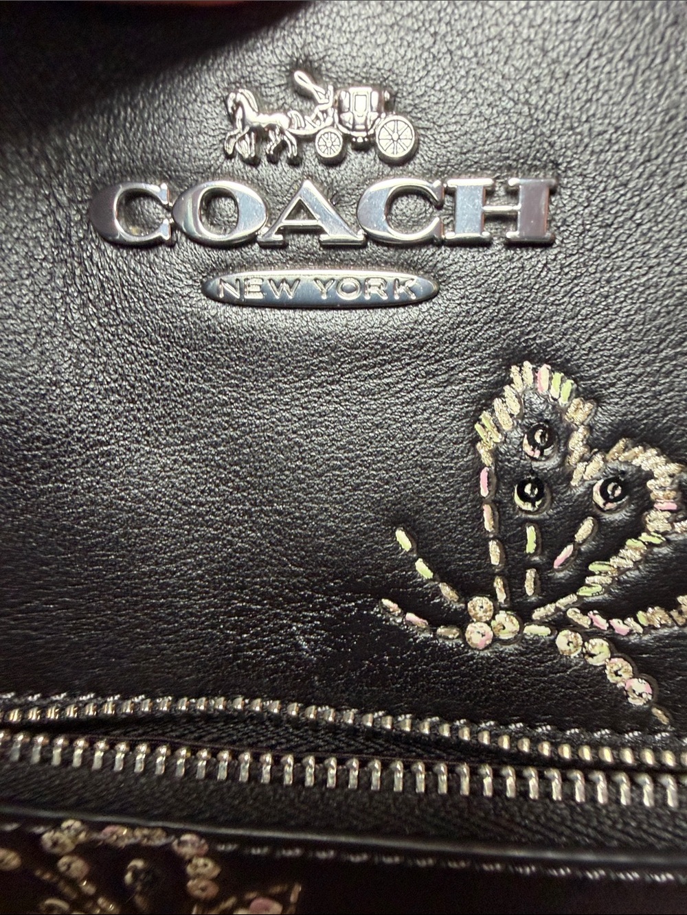 Coach Black Leather Butterfly-Embroidered Tote - Picture 7 of 8